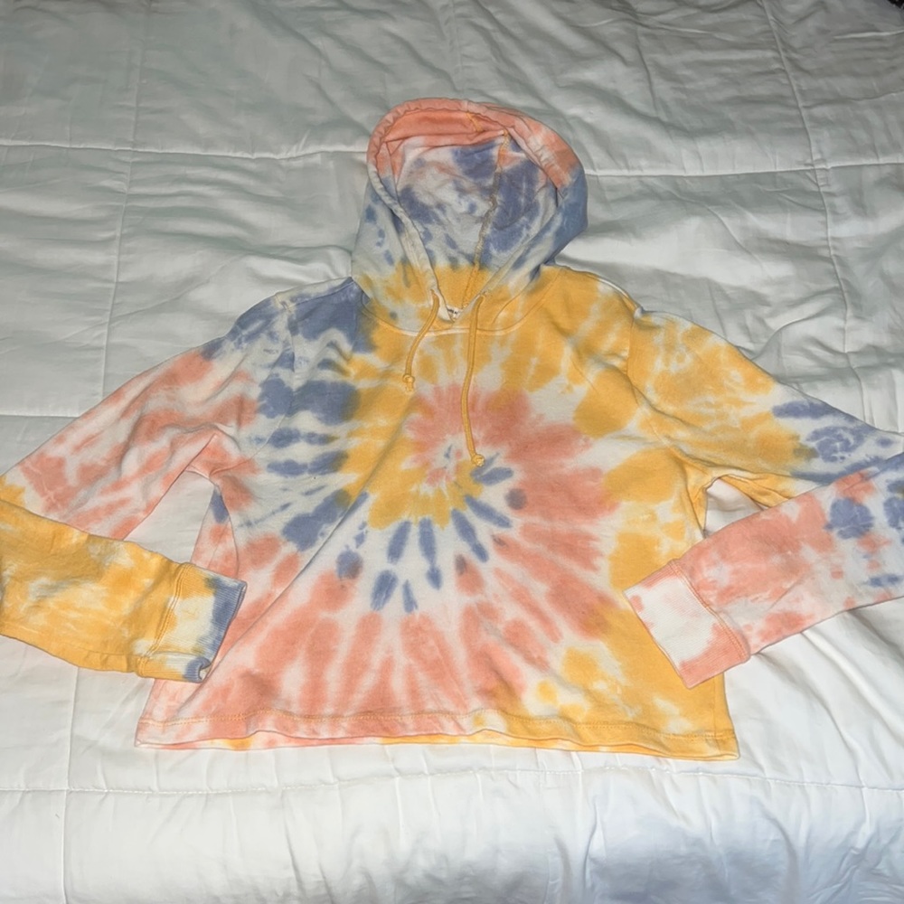 Threads 4 Thought Tie Dye Yellow Orange Oversized Crop Hoodie size Medium